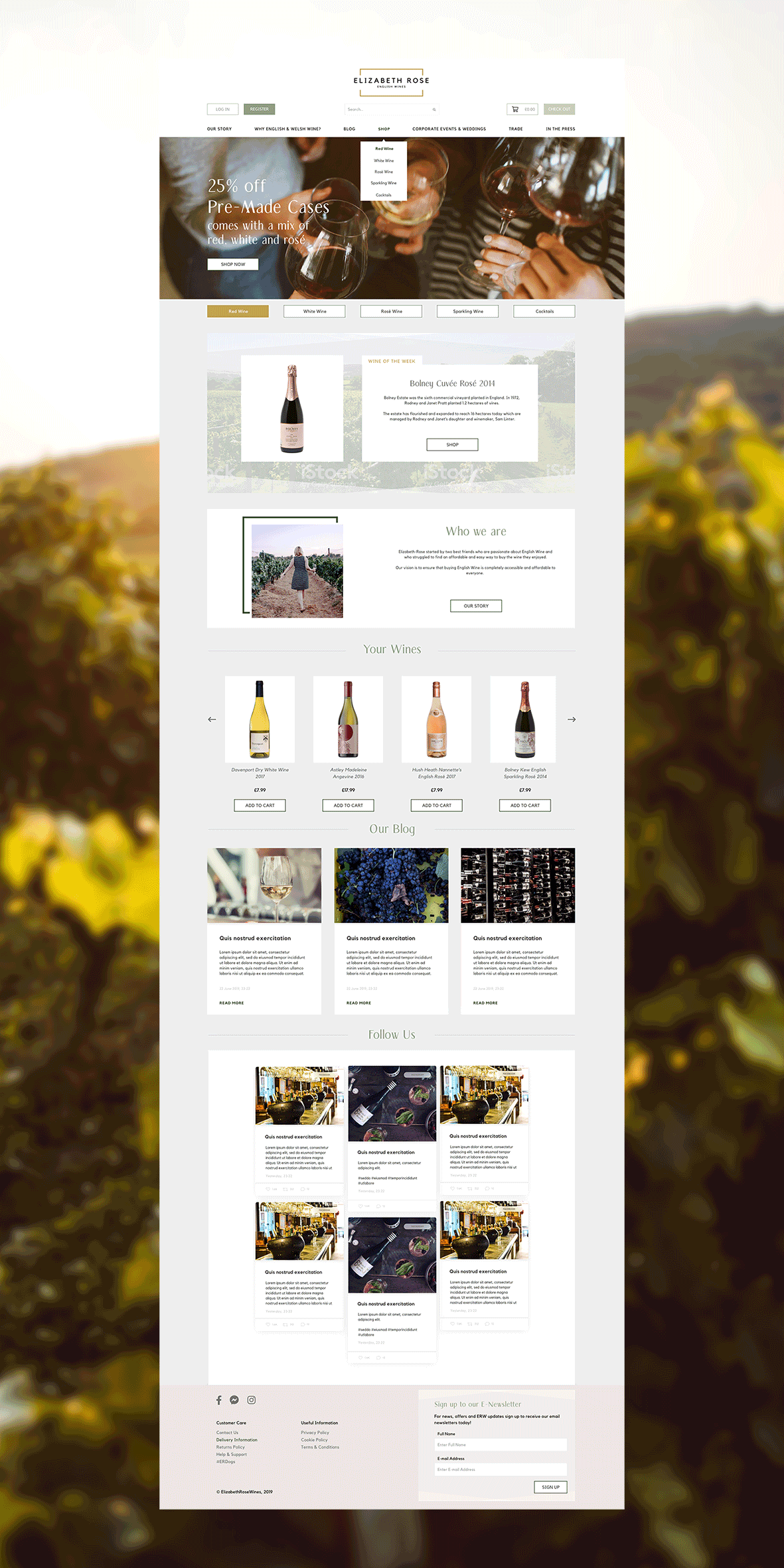 Elizabeth Rose Wines Home Page Website Design